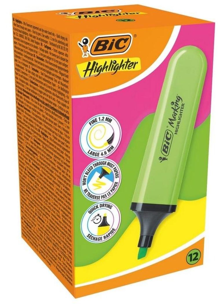 Bic, Highlighter, zakreślacz, zielony neon, 12 szt.