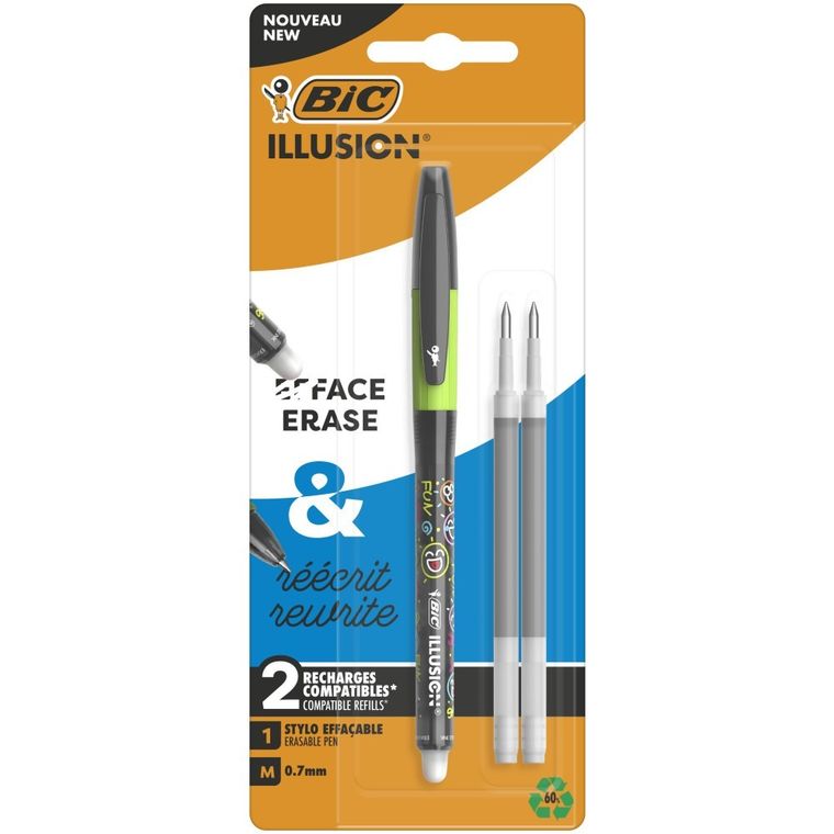 Bic, Illusion, długopis wymazywalny, czarny, 3 szt.