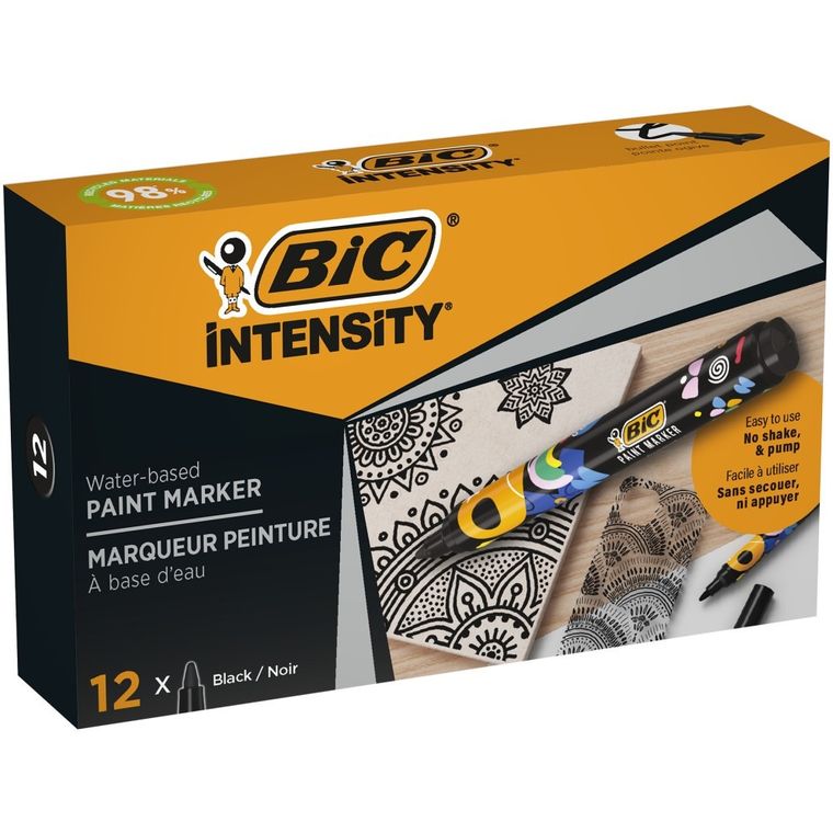 Bic, Intensity Classic Paint, markery akrylowe, czarne, 12 szt.