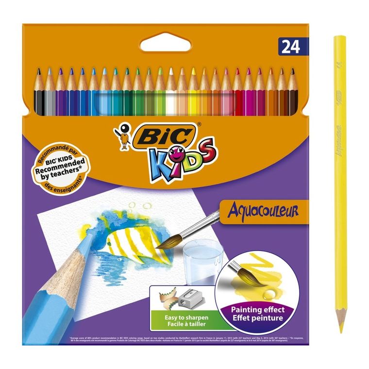 Bic, Kids, Aquacouleur, kredki akwarelowe, 24 kolory