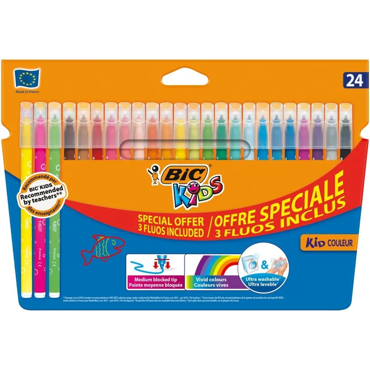 Bic, Kids, Couleur, flamastry, 20 kolorów + 4 kolory fluorescencyjne