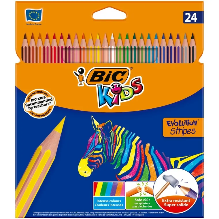 Bic, Kids, Evolution Stripes, kredki ołówkowe, 24 kolory