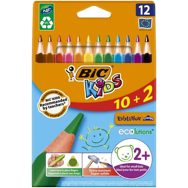 Bic, Kids, Evolution Triangle, kredki ołówkowe trójkątne, 12 kolorów