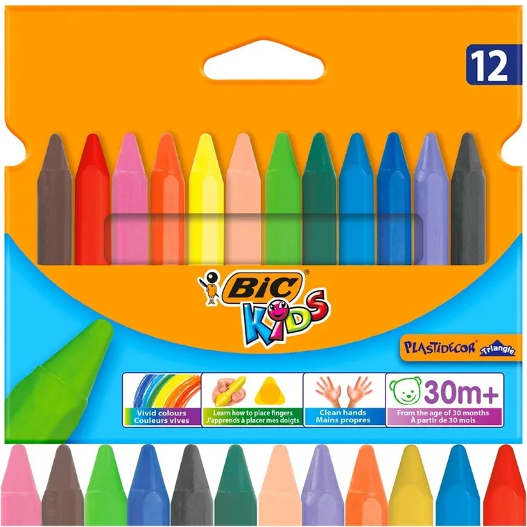 Bic, Kids, Plastidecor Triangle, kredki świecowe trójkątne, 12 kolorów