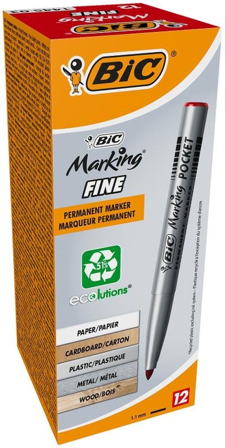 Bic, Marking Fine Pocket Ecolutions, marker permanentny, czerwony, 12 szt.