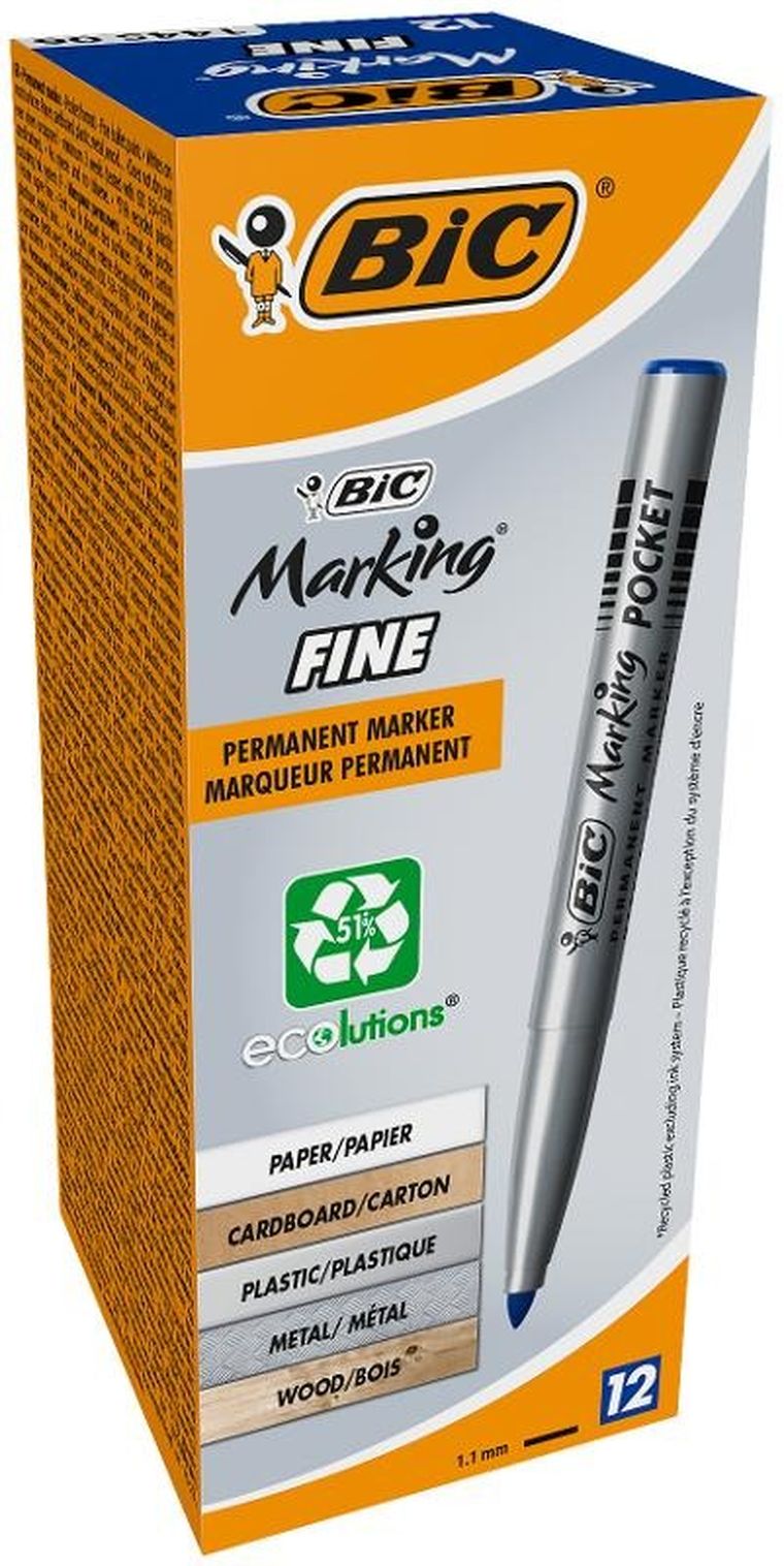 Bic, Marking Fine Pocket Ecolutions, marker permanentny, niebieski, 12 szt.