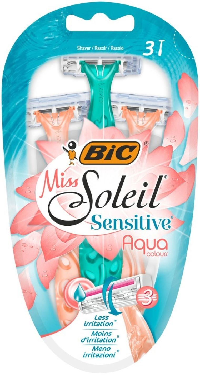 Bic, maszynka do golenia, Miss Soleil 3 Sensitive Aqua Colours, 3 szt.