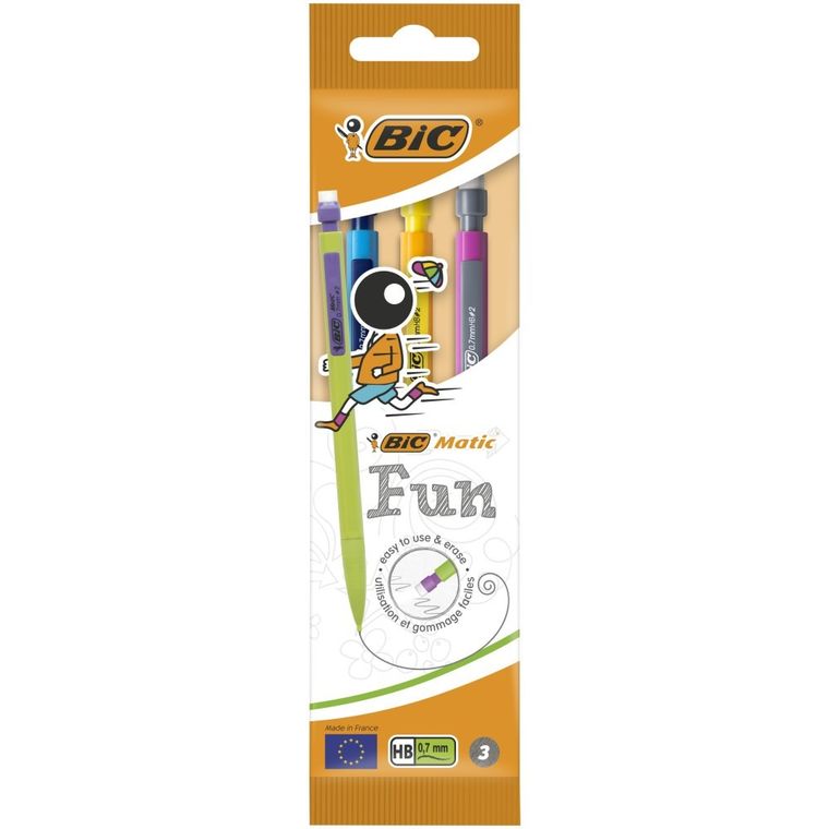 Bic, Matic Fun, ołówek HB z gumką, 3 szt.