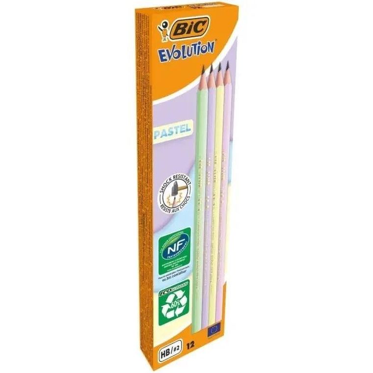 Bic, ołówek HB bez gumki, pastel, 12 szt.
