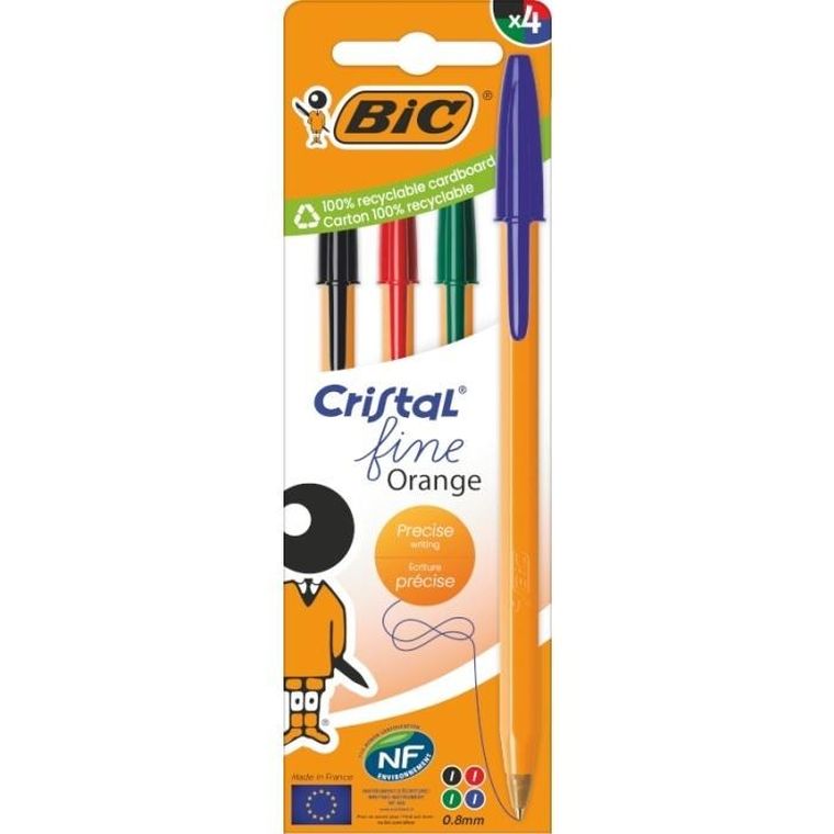 Bic, Orange Fine Cristal, długopis, 4 szt.
