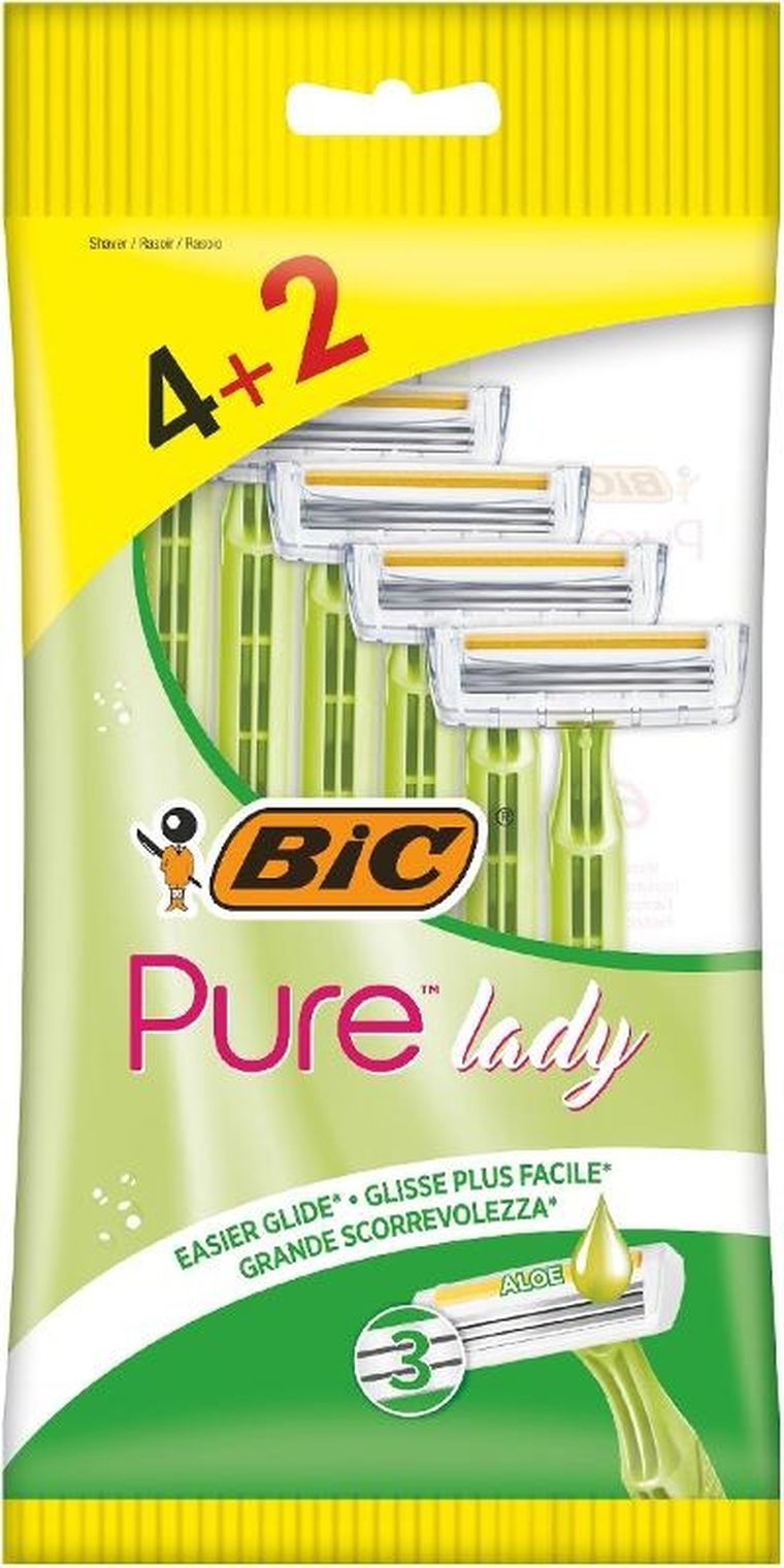 Bic, Pure Lady, maszynka do golenia dla kobiet 3 ostrzowa, 6 szt. (4+2 gratis)