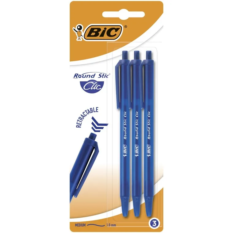 Bic, Round Stic Clic, długopis, niebieski, 3 szt.