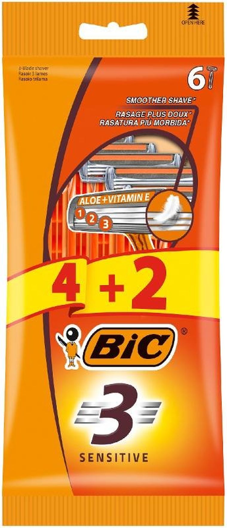 Bic, Sensitive, maszynki do golenia dla mężczyzn 3 ostrzowe, 6 szt. (4+2 gratis)