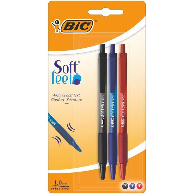 Bic, Soft Feel Clic Grip, długopis, 3 szt.