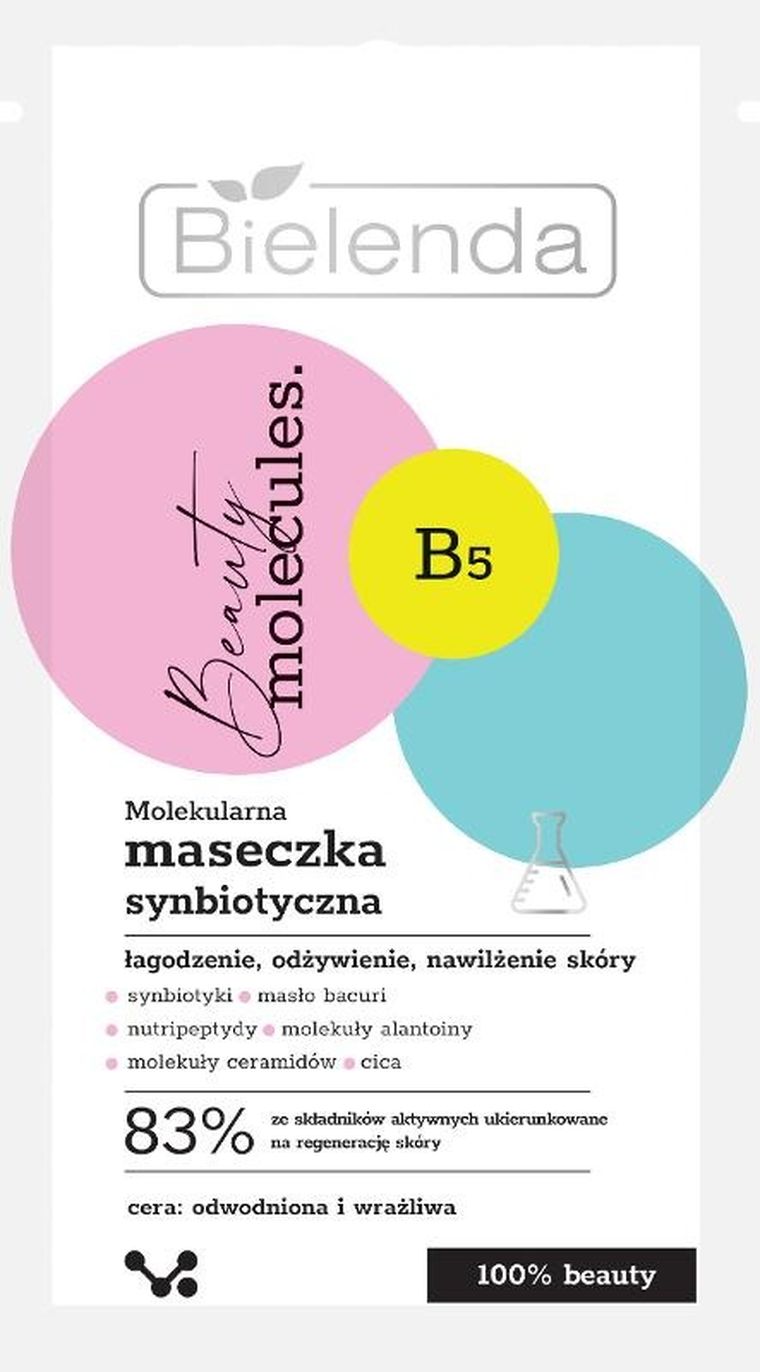 Bielenda, Beauty Molecules, molekularna maseczka synbiotycza, do cery odwodnionej i wrażliwej, 8g