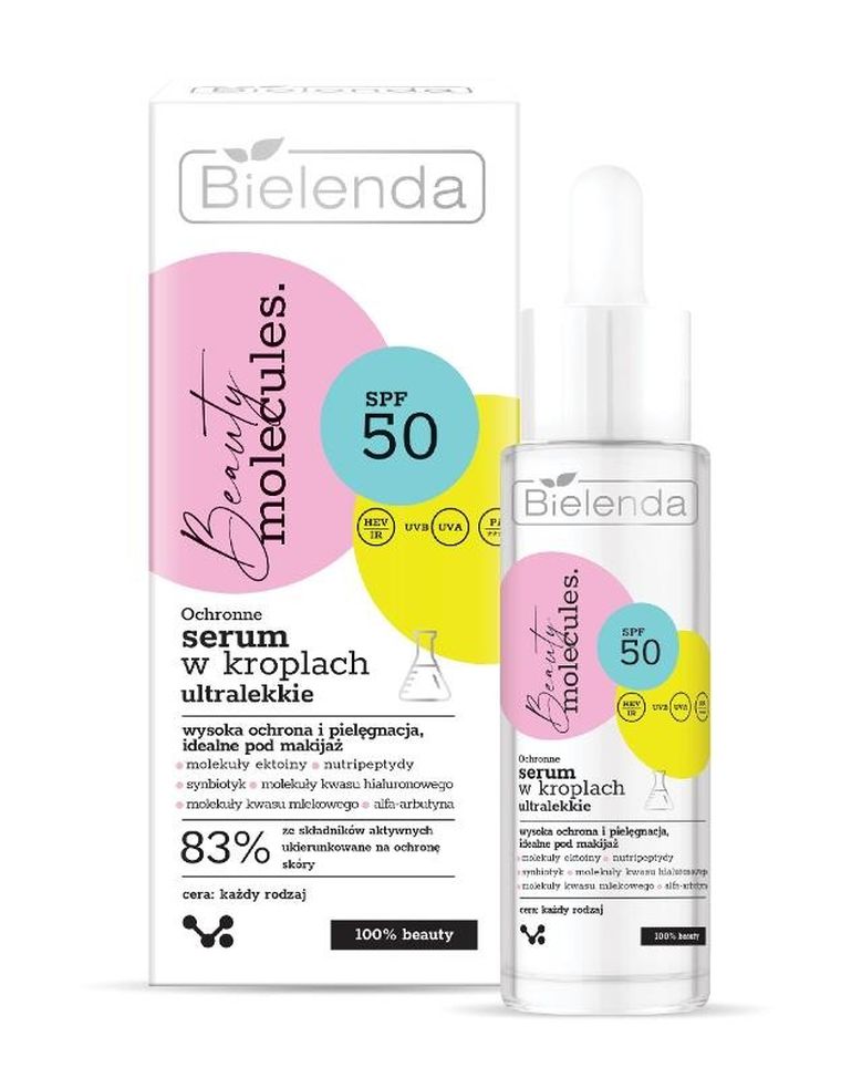 Bielenda, Beauty Molecules, ochronne ultralekkie serum w kroplach SPF50, do każdego rodzaju cery, 30 ml