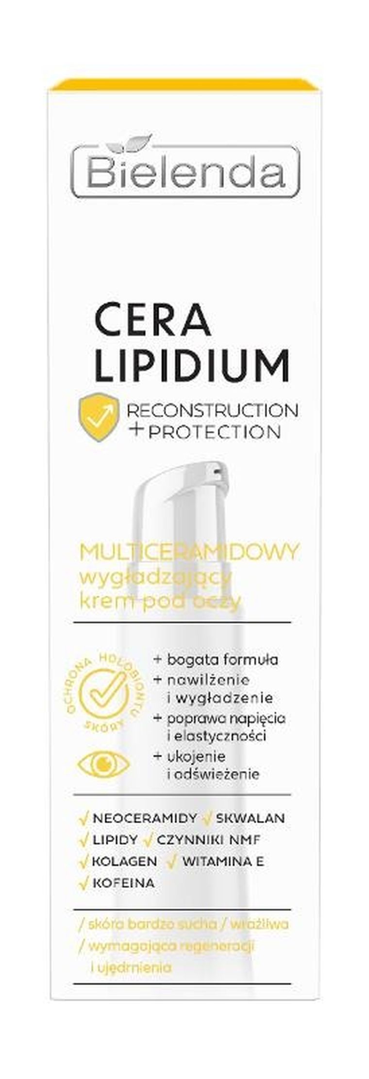 Bielenda, Cera Lipidium, odbudowa + ochrona multiceramidowy wygładzający krem pod oczy, 15 ml
