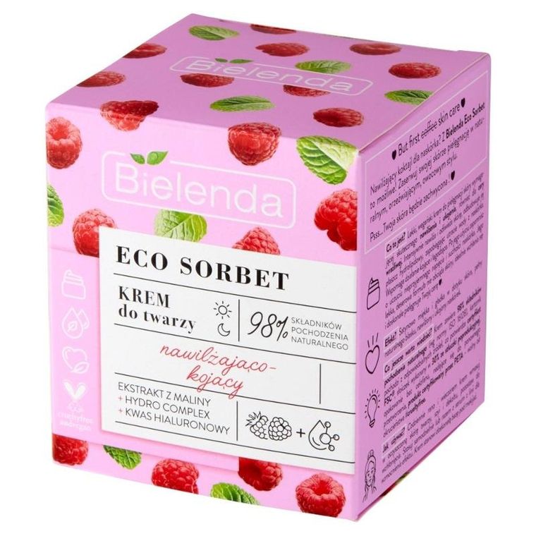 Bielenda, Eco Sorbet Malina, krem do twarzy, nawilżająco-kojący na dzień i noc, 50 ml