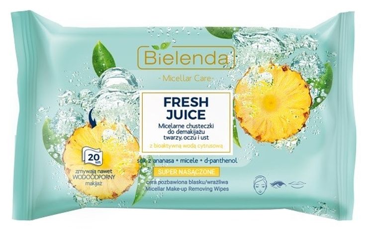 Bielenda, Fresh Juice, chusteczki micelarne z wodą cytrusową, Ananas, 20 szt.