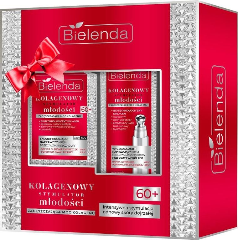 Bielenda, Kolagenowy Stymulator Młodości 60+, zestaw prezentowy: krem przeciwzmarszczkowy + krem przeciwzmarszczkowy pod oczy i wokół ust