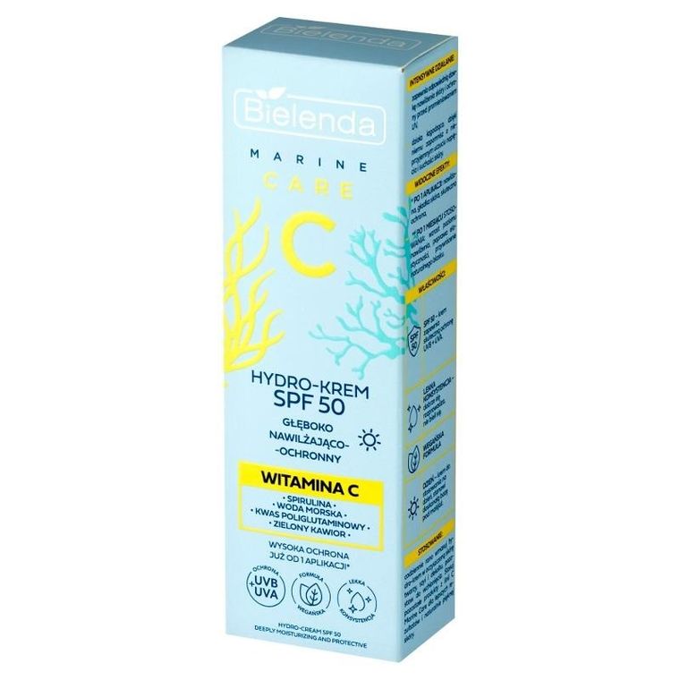 Bielenda, Marine Care C, hydro-krem SPF50 głęboko nawilżająco ochronny na dzień, WitaminaC, 40 ml