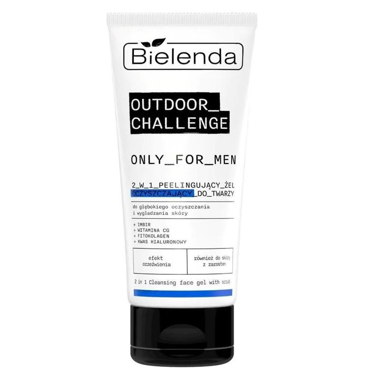 Bielenda, Only For Men Outdoor Challenge 2w1, peelingujący żel oczyszczający do twarzy, 150g