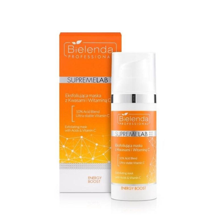Bielenda Professional, SupremeLab Energy Boost, eksfoliująca maska z kwasami i witaminą C, 50 g