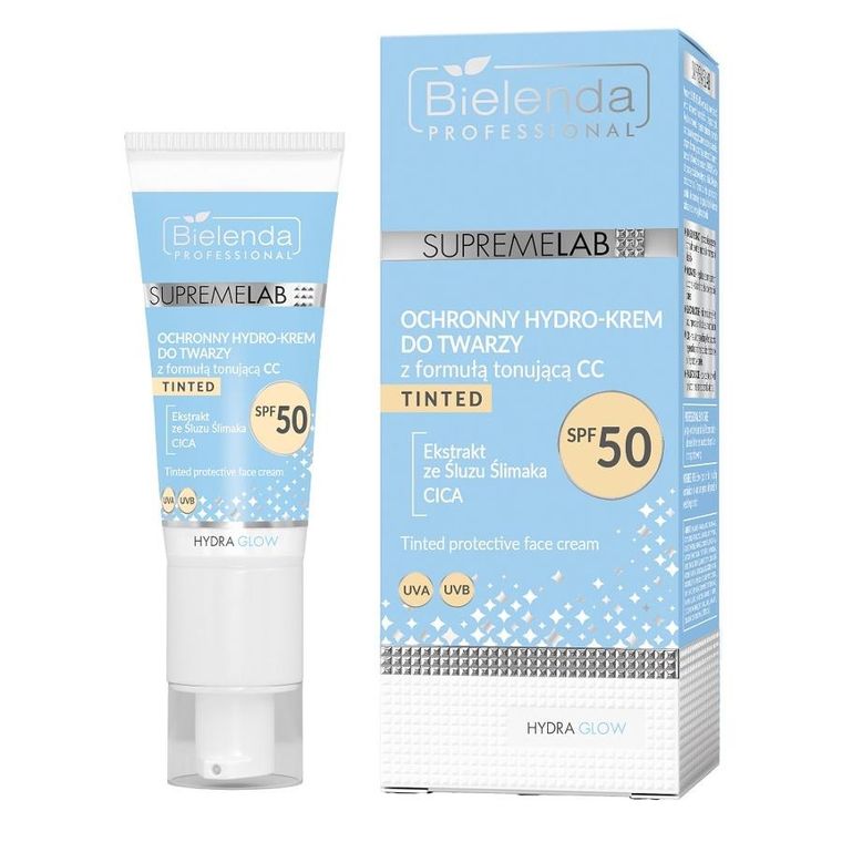 Bielenda Professional, SupremeLab Hydra Glow, ochronny hydro-krem do twarzy z formułą tonującą CC SPF50, 40 ml