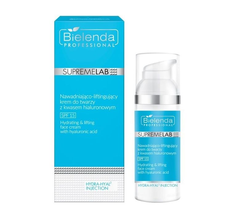 Bielenda Professional, SupremeLab, Hydra-Hyal2 Injection, nawadniająco-liftingujący krem do twarzy z kwasem hialuronowym, SPF15, 50 ml