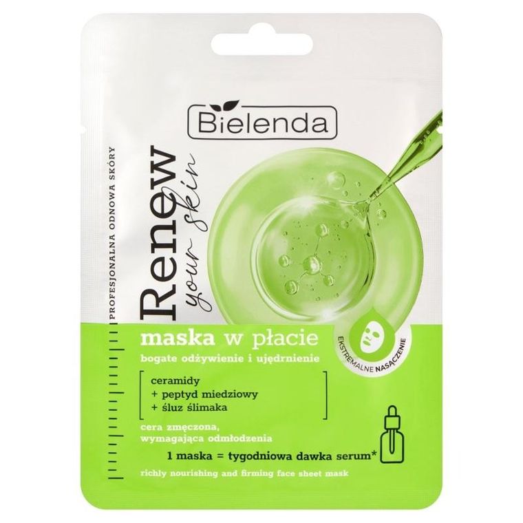 Bielenda, Renew Your Skin, maska w płacie, bogate odżywienie i ujędrnienie, 17 g