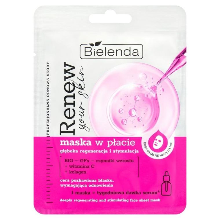 Bielenda, Renew Your Skin, maska w płacie, głęboka regeneracja i stymulacja, 17g
