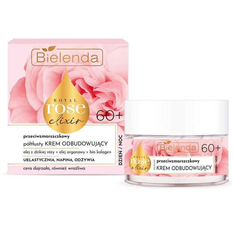 Bielenda, Royal Rose Elixir, przeciwzmarszczkowy półtłusty krem odbudowujący 60+, 50 ml