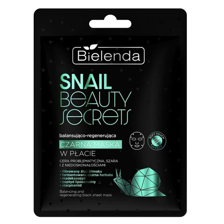 Bielenda, Snail Beauty Secrets, balansująco-regenerująca czarna maska w płacie