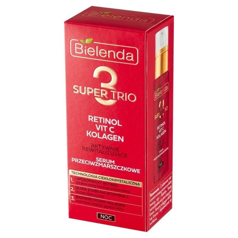 Bielenda, Super Trio, aktywnie rewitalizujące serum przeciwzmarszczkowe na noc, 30 ml