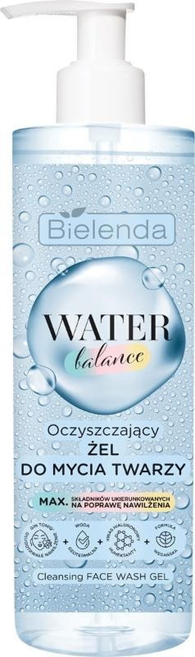 Bielenda, Water Balance, oczyszczający żel do mycia twarzy, 195g