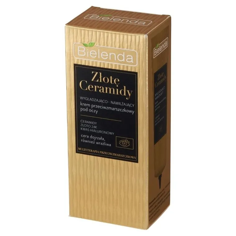 Bielenda, Złote Ceramidy, wygładzająco-nawilżający krem przeciwzmarszczkowy pod oczy, 15 ml