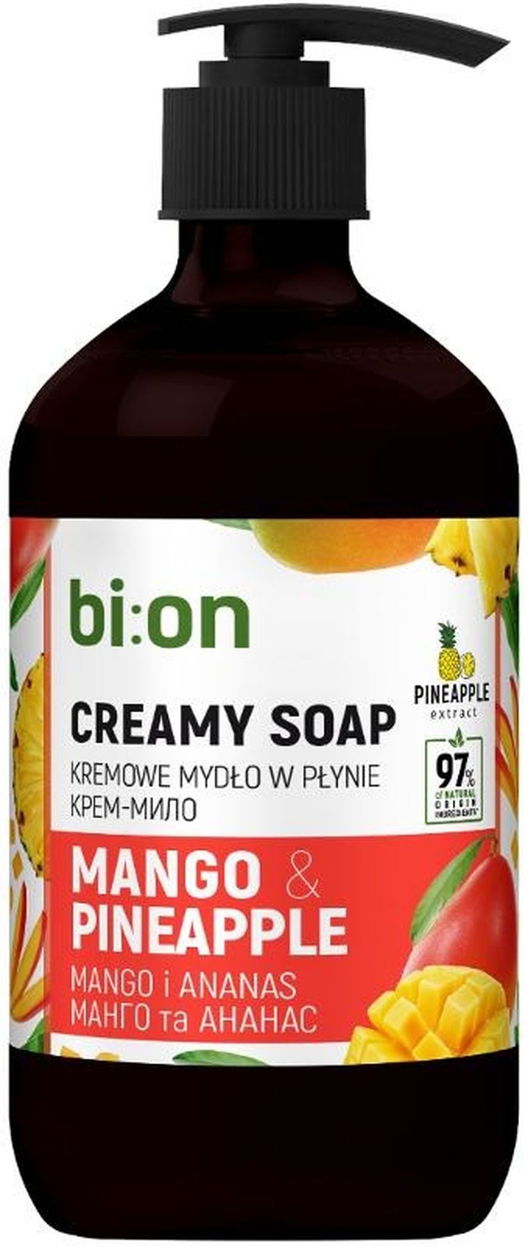 Bio Naturell, kremowe mydło w płynie z pompką, mango i ananas, 473 ml