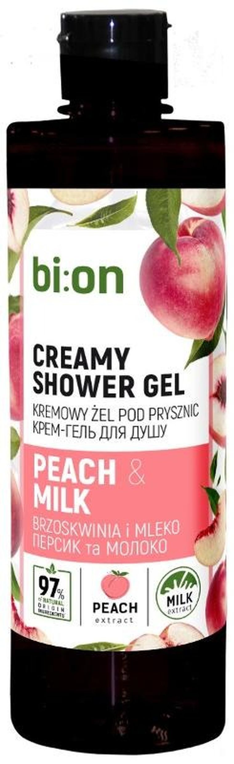 Bio Naturell, kremowy żel pod prysznic, brzoskwinia i mleko, 473 ml