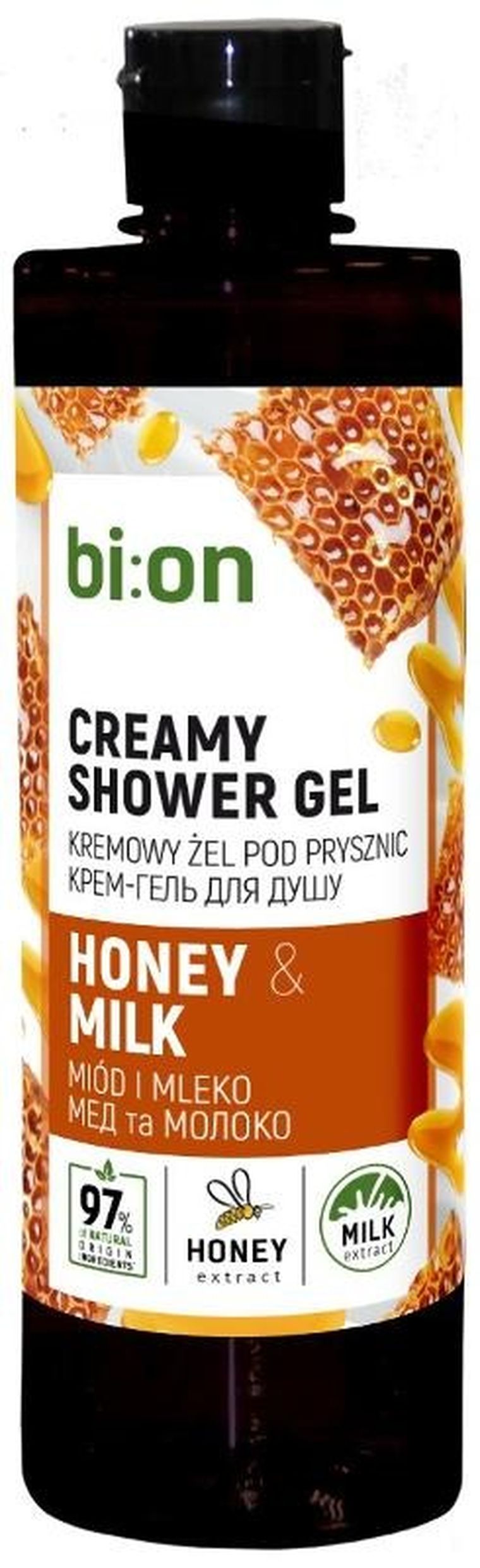 Bio Naturell, kremowy żel pod prysznic, miód i mleko, 473 ml