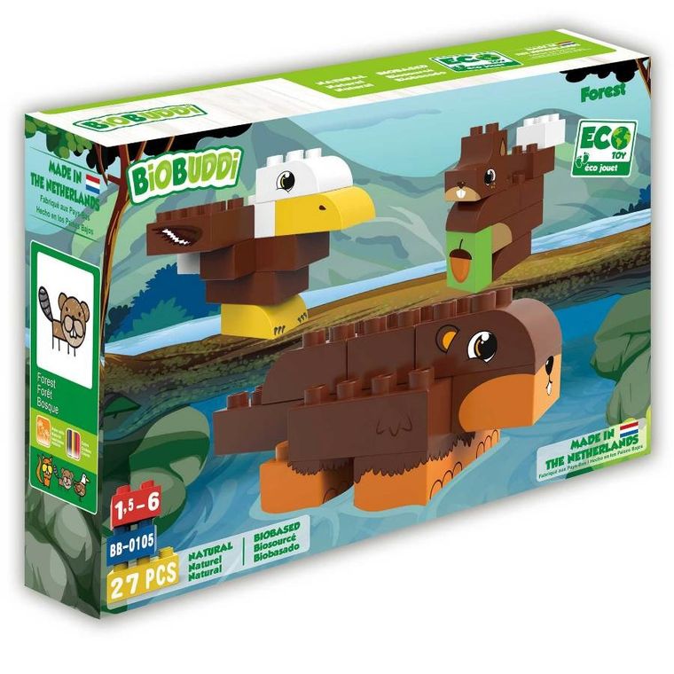 Biobuddi, Qelements, Zwierzęta leśne, klocki ekologiczne, 27 elementów
