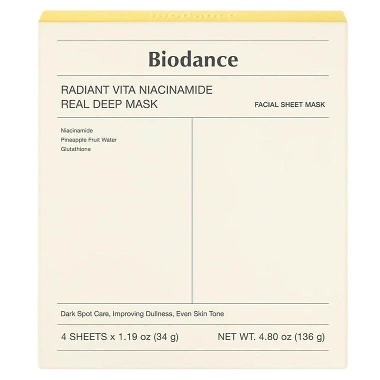 Biodance, Radiant Vita Niacinamide Real Deep Mask, rozświetlająca maska w płachcie, 4-34g