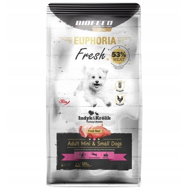 Biofeed, Euphoria Adult, karma dla psów małych ras, indyk, królik, 0,5 kg
