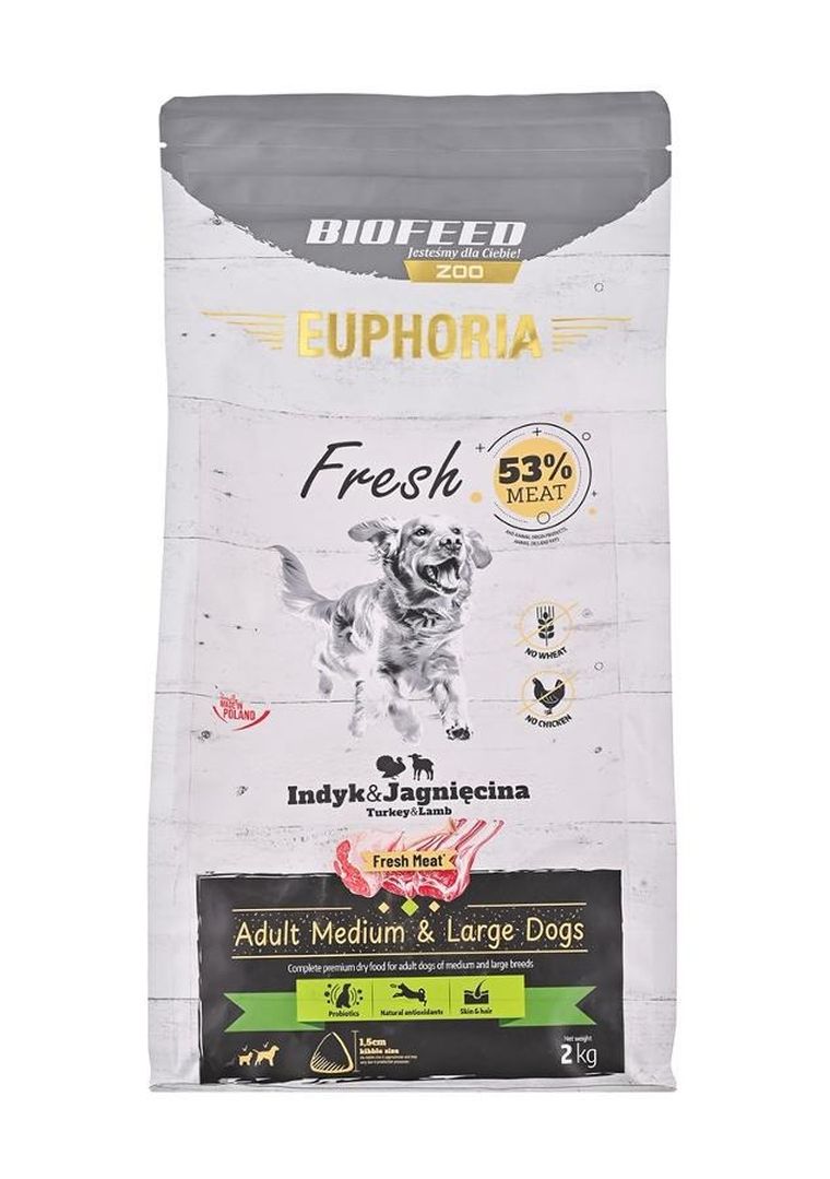 Biofeed, Euphoria Fresh, indyk z jagnięciną, karma sucha dla psów, M/L, 2 kg