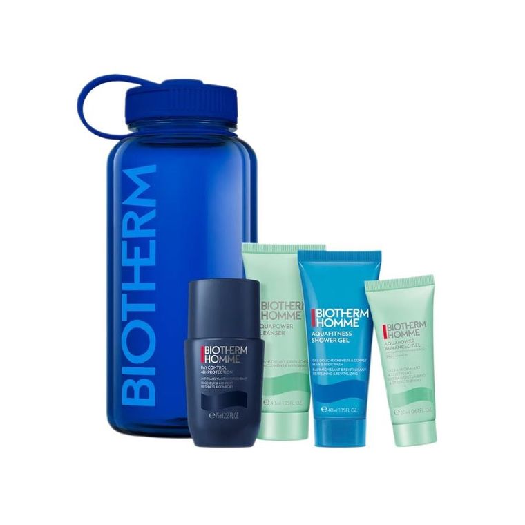 Biotherm, The Drop Collection Power Drop, zestaw: dezodorant roll-on, 75 ml + żel oczyszczający do twarzy, 40 ml + żel pod prysznic, 40 ml + żel do twarzy, 20 ml