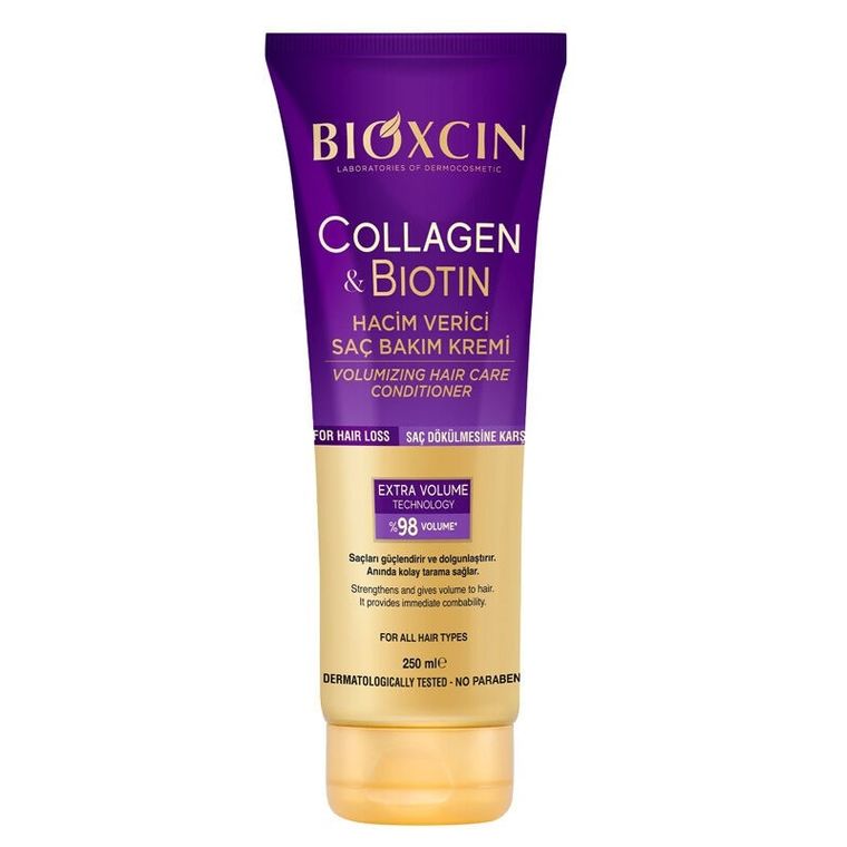 Bioxcin, Collagen&Biotin, odżywka w kremie do włosów dodająca objętości, 250 ml