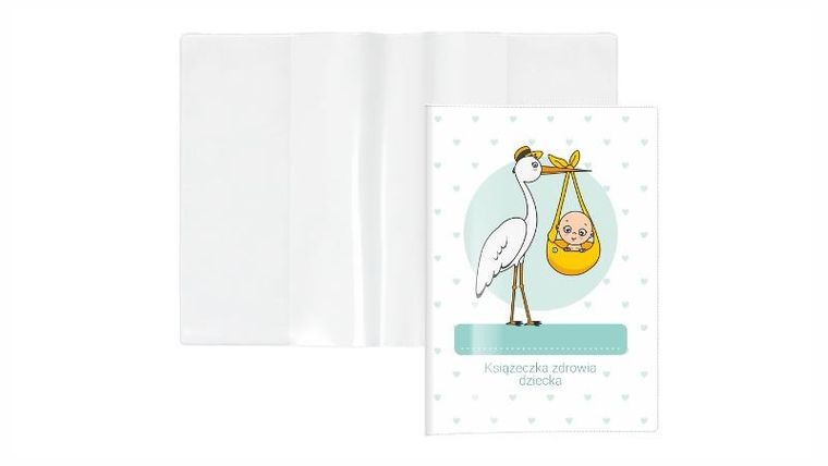 Biurfol, okładka na książeczkę zdrowia dziecka, bocian