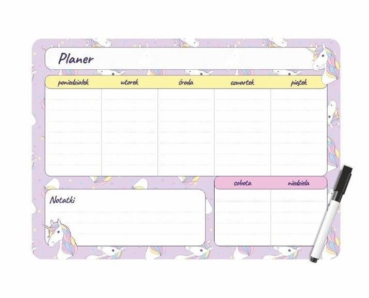 Biurfol, planer tygodniowy, magnetyczny, unicorn, 25-35 cm
