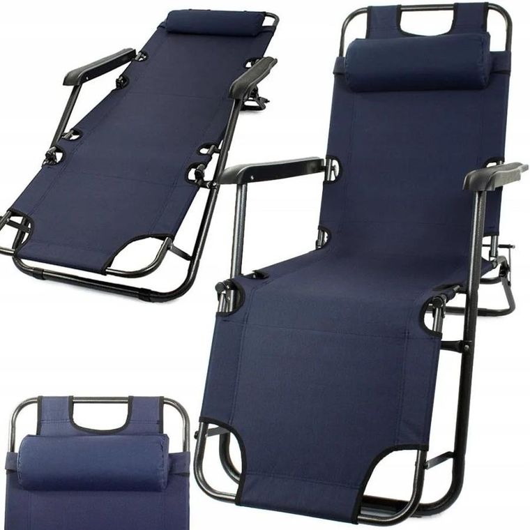 Black Forest, leżak ogrodowy rozkładany z poduszką, granatowy