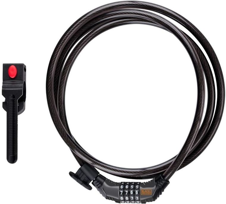 Black&Decker, zapięcie rowerowe linka na szyfr, 10-900mm z uchwytem