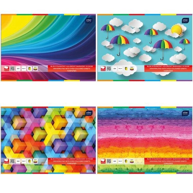 Blok rysunkowy kolorowy A4, 10 kartek barwionych w masie